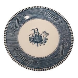 Vintage Ceramic Blue White Riverboat Small Round Dessert 6.25" China Plate